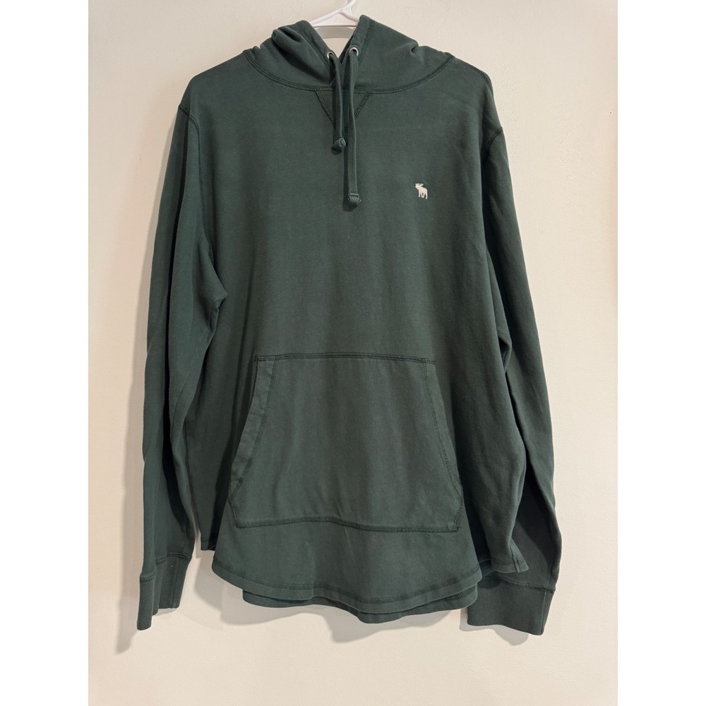 Abercrombie & Fitch Pullover Hoodie Mens XL Green Striped Hood Lining Logo Y2K